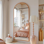 Antok Full Length Mirror, 58"x18" Floor Mirror, Arched Floor Standing Freestanding Arch Full Body Mirrors with Stand for Bedroom, Hanging Mounted for Living Room Cloakroom,Orange
