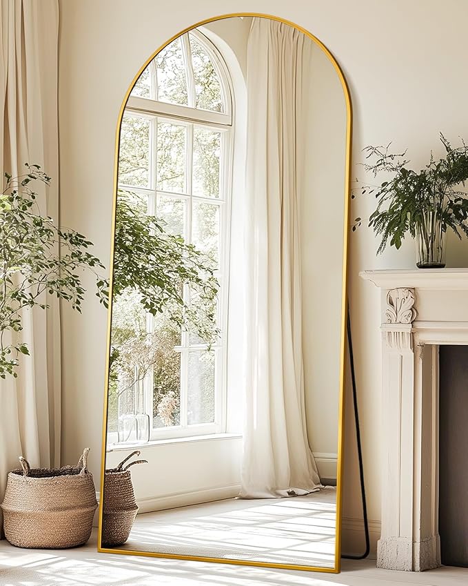 Suidia Arched Full Length Mirror, 71"x32" Floor Mirror Freestanding, Floor Standing Full Body Mirror with Stand for Bedroom, Hanging Leaning Mounted for Living Room Cloakroom, Gold