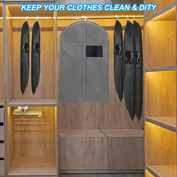 PATIKIL 31" Garment Bag, 5 Pack Breathable Suit Bag for Storage Hanging Clothes Dustproof Garment Covers for Suits Coats Dresses, Gray