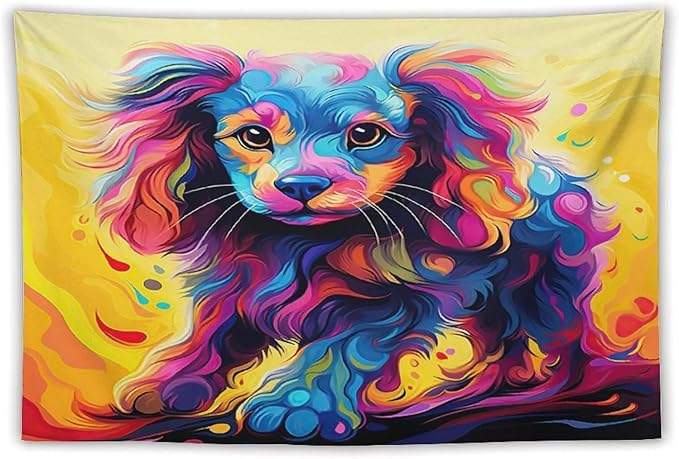 VUMIVI Colorful Cute Dog Tapestry Rainbow-Hued Oil Painting Pet-Themed Abstract Art Print Tapestry Wall Hanging for Living Room Bedroom Dorm Classroom Aesthetic Decor W60xL40in