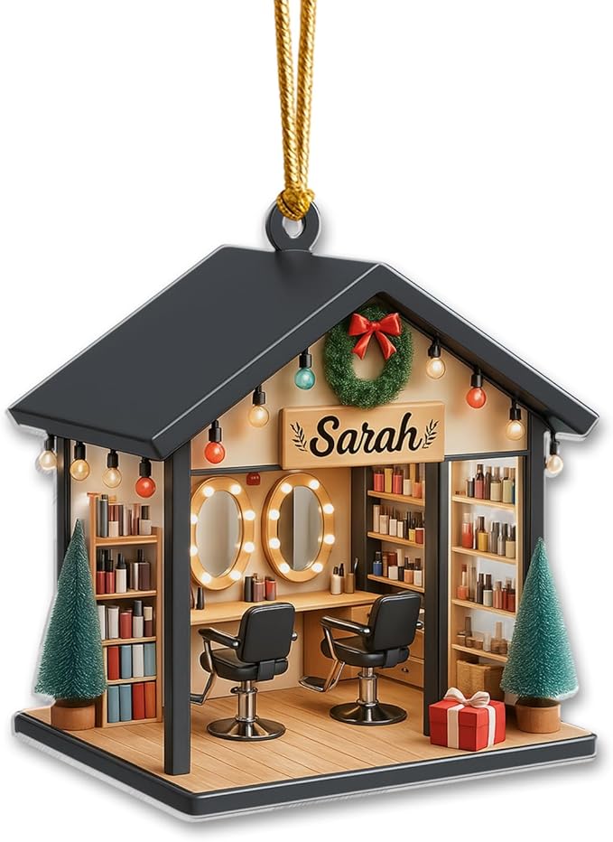 Personalized Hair Salon Christmas Ornament 2025, Flat Acrylic 2D Printed Ornament, Custom Hair Stylist Ornament, for Hairdresser, Christmas Tree Decoration