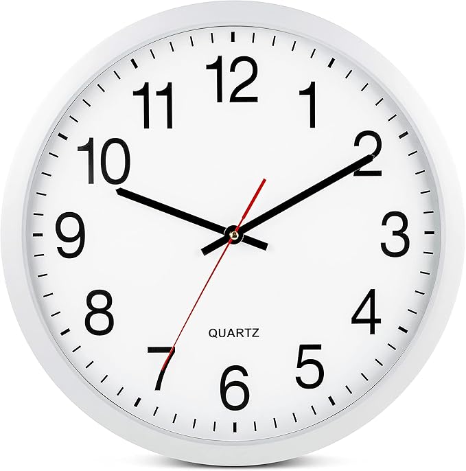 Bernhard Products White Wall Clocks, 2 Pack Silent Non Ticking - 16 Inch Extra Large Quality Quartz Battery Operated Round Easy to Read Home/Office/Business/Kitchen/Classroom/School Clock, Black Hands