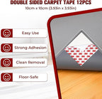12PC Carpet Tape Double Sided, Heavy Duty Rug Tape for Hardwood Floors, Non-Slip Carpet Adhesive Tape for Area Rugs, Strong Grip