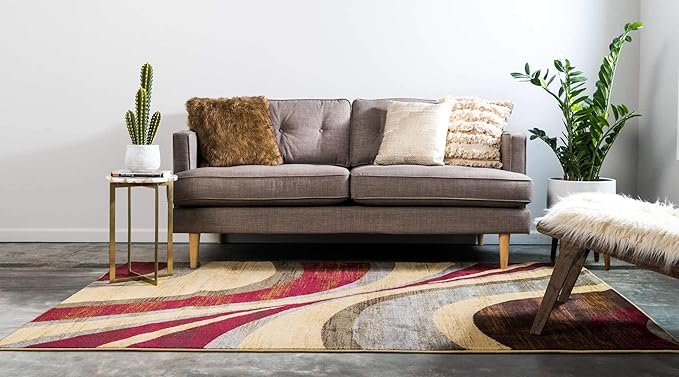 Unique Loom Barista Collection Area Rug - Ngada (7' 10" x 10' Rectangle, Beige/ Red)
