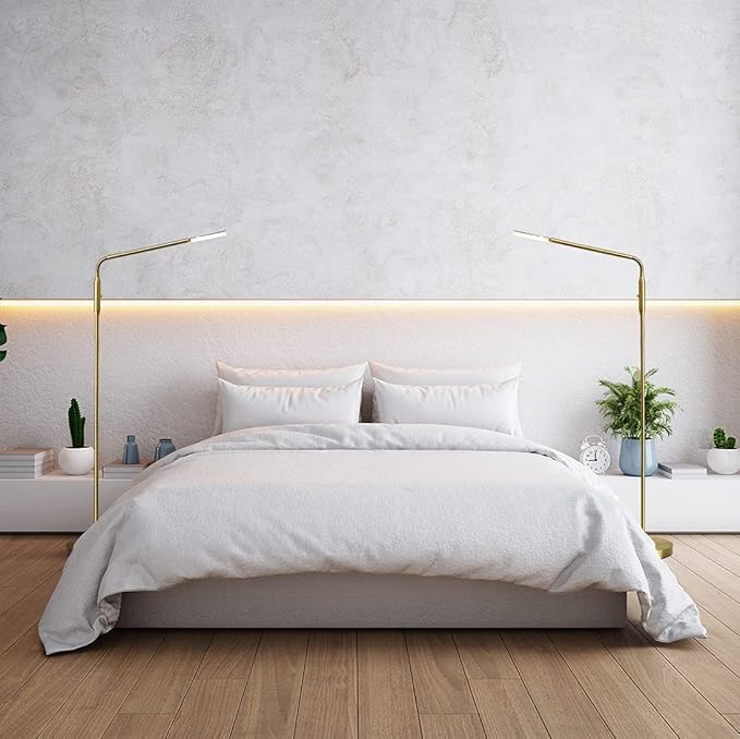 O’Bright Moon - Dimmable LED Floor Lamp, Adjustable Color Temperature for Bedside Reading, Work Light, Art/Crafting Light, Sewing, 360° Flexible Gooseneck, Rotatable Lighting, Antique Brass