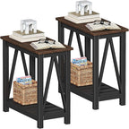ChooChoo Farmhouse End Table, Rustic Vintage Narrow End Side Table with Storage Shelf for Small Spaces, Nightstand Sofa Table for Living Room, Bedroom Black 2 Pack