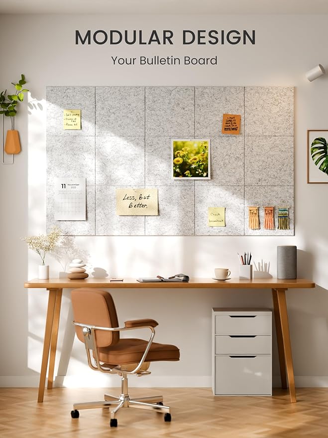 Bumusty Large Cork Board 48" x 36" Alternative - 12 Pack Felt Wall Tiles with 70 Safe Removable Adhesive Tabs, 30 Pushpins, Cork Boards for Walls Pin Board Bulletin Board Office Decor (Marble Gray)