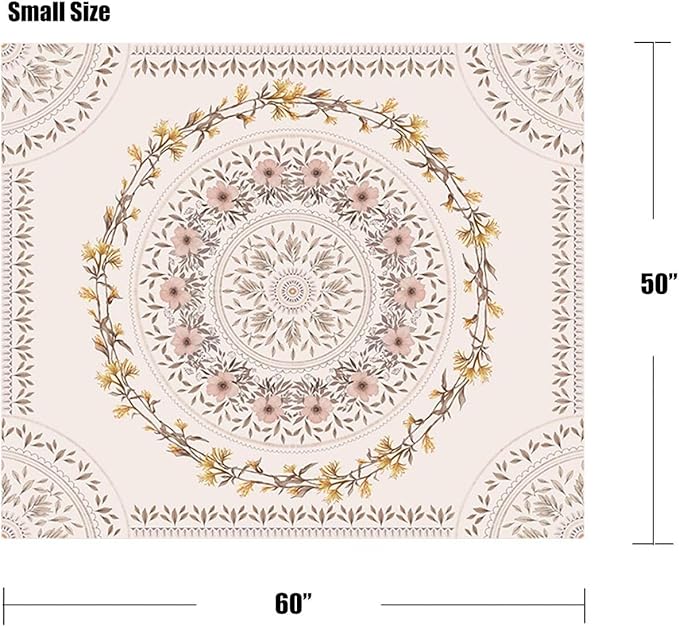 Lifeel White Pink Bohemian Tapestry Wall Hanging, Mandala Floral Medallion Hippie Tapestry with Light Brown Aesthetic Wreath Design, Cream Wall Decor Blanket for Bedroom Home Dorm, Small 50×60 inches