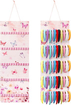 Tudomro Hanging Headband Holder for Girls Felt Hair Accessories Organizer with 60 Elastic Bands Bow Hanger for Girls Hair Bows Without Headbands(Butterfly,Pink, Purple)