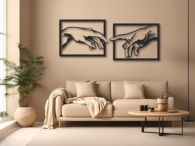 VAILLA The creation of Adam Wall Art, Set of 2 Wooden Wall Arr, Michelangelo Hand of God and Adam Wall Decoration, 3D Large Modern Decor, Textured Sculptures , Wood Ornament Ideal for Living Room, Bedroom and Office