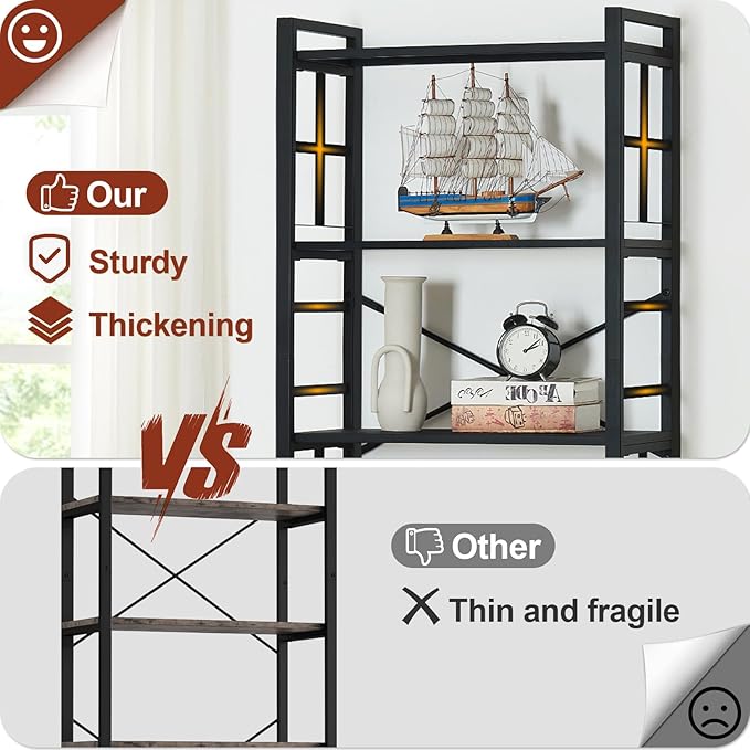HOMBAZAAR 6 Tier Bookshelf,70 inch Tall Industrial Bookcase with Metal Frame and Open Shelves,Rustic Heavy Duty 6 Shelf Bookcase, Office Book Shelves for Living Room and Bedroom,Black