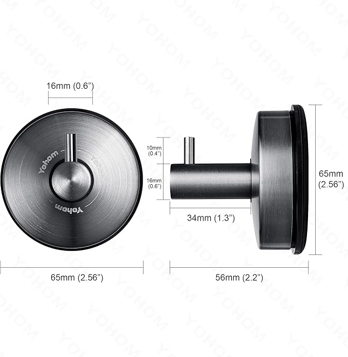 YOHOM Suction Cup Hooks - Black Stainless Steel Window and Shower Towel Hooks - Holds 2 Pcs