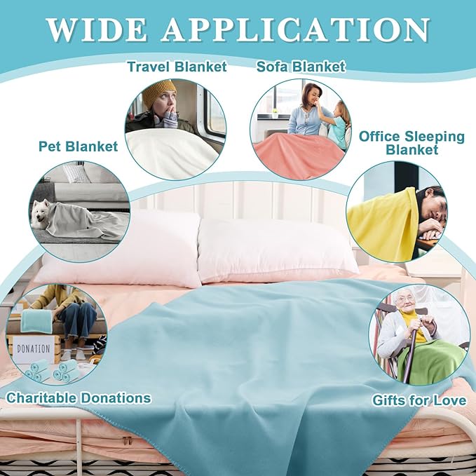Newwiee 24 Pcs Fleece Throw Blankets Bulk 50'' x 60'' Oeko-tex Standard 100 Certified Spring Outdoor Wedding Guest Blankets Lightweight for Sleepover Donation Lap Pet Sofa Home (Pastel Colors)