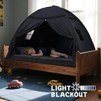 Sumbababy Twin Size Bed Canopy: Lights & Flags Indoor Floor Bed Kids Tent Playhouse - Portable & Foldable Twin Bunk Curtains - Girls & Boys Bedroom Privacy Space Blackout Tents Slumber Gifts (Black)