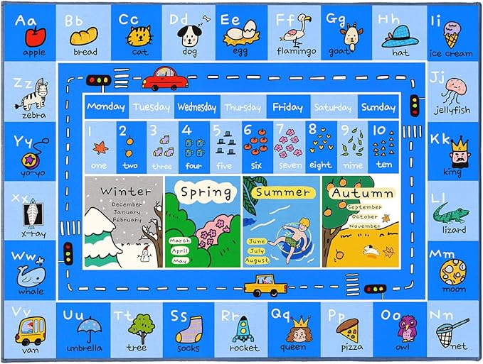 Booooom Jackson ABC Rug Kids Rug Educational Rugs Non-Slip Kids Carpet with Alphabet, Number Mat for Children, Baby, Toddler Play, 4'11'' x 3'3''