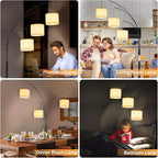 DLLT Modern Floor Lamp for Room: 3-Light Black Tree Dimmable Floor Lamps with Beige Shades for Living Room - Arc Standing Lamp for Bedroom - Tall Floor Lamp for Office Corner 3 LED Bulbs Included