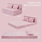Folding Sofa Bed, 4 in 1 Convertible Sleeper Chair with Pillow, Twin Memory Foam Fold Out Chair Bed, Modern Floor Futon Sofa Couch Mattress for Living Room/Guest/Apartment, Pink