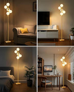Lightdot Dimmable Globe Floor Lamp Mid Century Modern Floor Lamp with 5Pcs 3000K Bulbs Included Stepless Brightness Adjustable Gold Standing Lamps for Living Room/Bedroom/Sofa Beside/Corner Decor