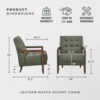 Lexicon Modern Accent Chair, Luxury Genuine Leather Match Living Room Chair with Tufted Cushions, Solid Wood Frame and Arm Rest, Comfy Upholstered Single Seat for Bedroom/Reading/Office, Green