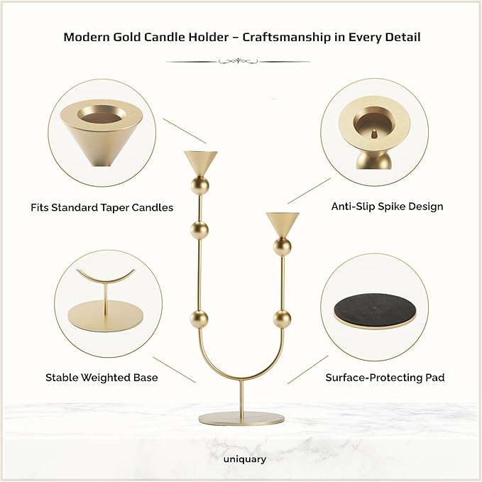 Modern Gold Double Taper Candle Holder – U-Shaped Metal Candlestick Holder for Table Centerpiece, Wedding & Holiday Décor – Elegant Minimalist Home Accent Gift by Uniquary