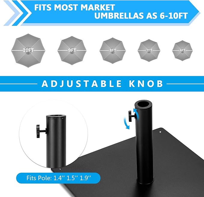 Tangkula 36LBS Square Umbrella Base, Heavy Duty Patio Umbrella Base Stand with 3 Adapters, 20”x20” Weighted Outdoor Umbrella Stand with Adjustable Foot, Suitable for Backyard, Deck, Poolside