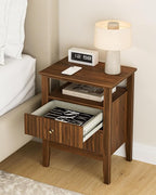 Fluted Nightstand, Farmhouse Night Stand with 2 Drawers, Mid Century Modern Side Accent Table,Bedside End Table for Bedroom, Living Room, Brown