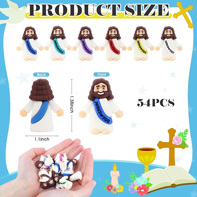 54 Pack Little Jesus Figurines in Bulk, Pocket Jesus Loves You, Jesus Small Figures, Little Tiny Jesus Figures for Church Christmas Party Favors Baptism Gifts Religious Gifts for Easter Egg Stuffers