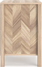 Signature Design by Ashley Battelle Mid-Century Modern Nightstand with Chevron Pattern, 2 Storage Drawers, Dark-Color Hardware, Wood, 24.5" High, Light Brown