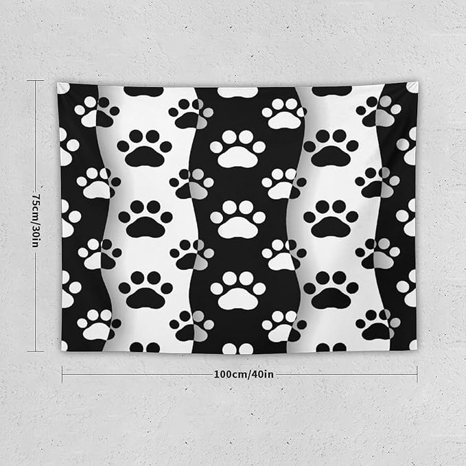 VUMIVI Pet Paws Tapestry Cute Puppy Kitten Black White Animal Paws Modern Funny Art Tapestry Wall Hanging for Living Room Bedroom Dorm Classroom Aesthetic Decor W40xL30in
