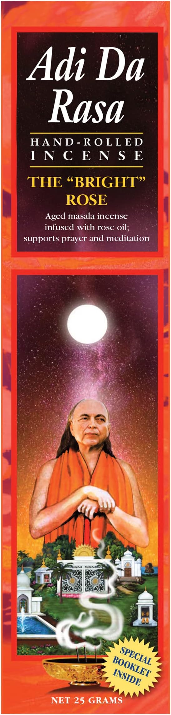 Adi Da Rasa The Bright Rose All Natural Incense: Aged Masala Oil, Incense of Subtle Floral Aroma, All Occasions - 20 Sticks Long Burn for Meditation