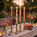 Nuanchu 4 Pcs 7.87 Inch Twisted Taper Candles Wax Unscented Smokeless Spiral Swirl Candlesticks for Wedding Holiday Dinner Party Home Decorations (Pink)