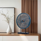 Unique Round Coin Sculpture Decorative Objects for Shelf Home Decor Accents, Modern Abstract Tabletop Decor Items for Living Room Fireplace Mantel, Above Cabinet (Blue)