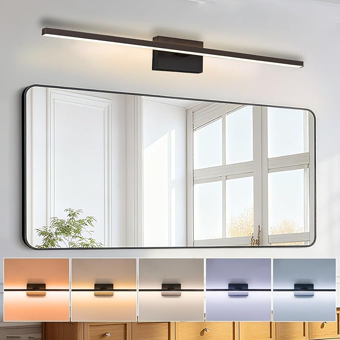 Modern Bathroom Vanity Light, 40 Inch 30W IP44 Black Light Bar, 5CCT Adjustable (2700K–5000K), Dimmable LED Lights for Bathroom Mirror, Dual-Sided, 180° Rotatable Angle, ETL