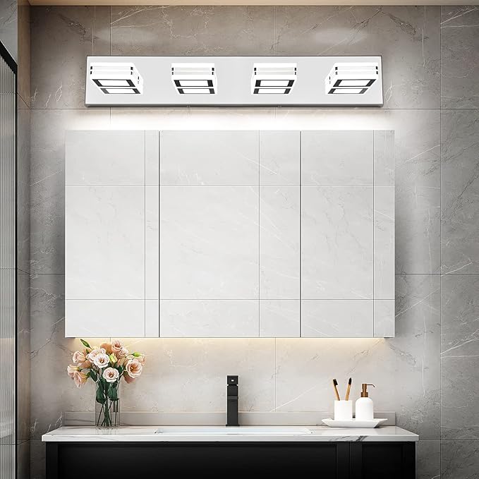 SOLFART 4 Light Vanity Light Bathroom Lights Over Mirror Modern Lights Over Mirror Gloss Chrome LED Bathroom Wall Lighting