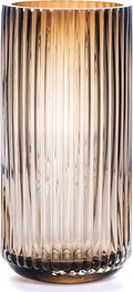 Flower Vase 7.5 inch Amber Thickened Hand Blow Glass Vase Round Vintage Striped Bottles for Bookshelf,Dinner Table,Indoor Office Desktop,Meeting Room,Bathroom,Countertop,Home