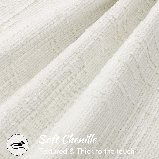 decorUhome Chenille Spring Throw Pillow Covers 16x16 Set of 2, Thick Textured Slubby Neutral Decorative Pillow Covers with Elegant Design for Couch, Sofa, Living Room, Cream White