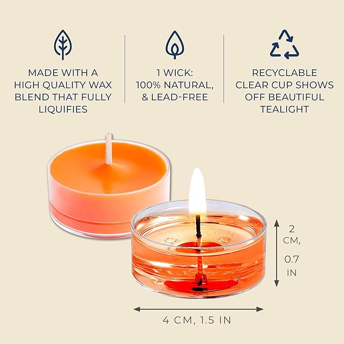PartyLite Set of 12 Tea Lights Candles, Shredded Coconut & Papaya Scent, Aromatherapy Scented Candles Gift Set, Up to 4 to 6 Hours Burn Time