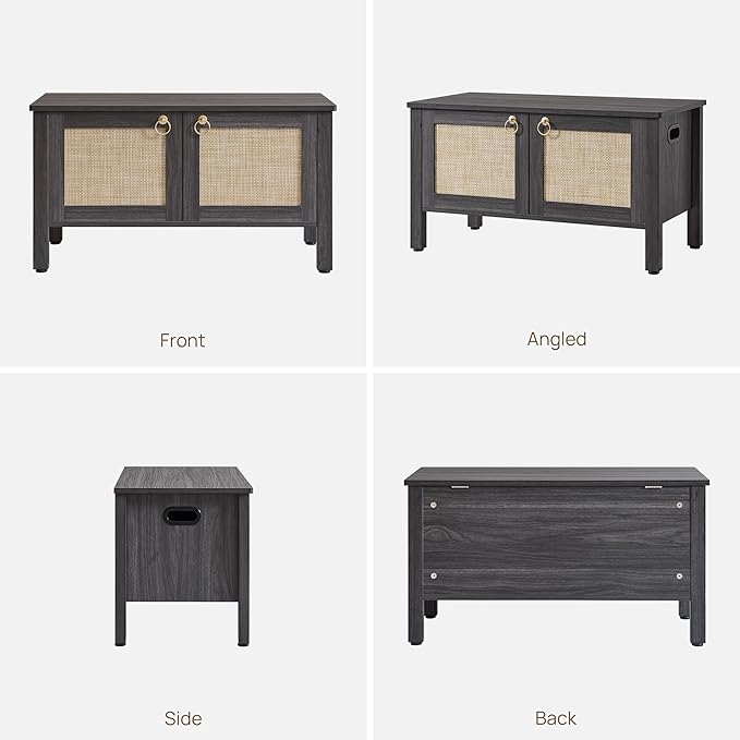SICOTAS Shoe Rack Bench Entryway Bench with Lift Top Storage: Rattan Shoe Cabinet Bench with Safety Hinges, Farmhouse Boho Wooden Storage Chest for Bedroom, Entryway, Hallway, Living Room