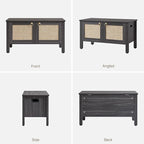 SICOTAS Shoe Rack Bench Entryway Bench with Lift Top Storage: Rattan Shoe Cabinet Bench with Safety Hinges, Farmhouse Boho Wooden Storage Chest for Bedroom, Entryway, Hallway, Living Room