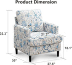 Mid-Century Accent Chair,Modern Linen Fabric Armchair for Living Room,Comfy Upholstered Reading Accent Chairs for Bedroom,Single Sofa Chair with Wood Legs (Blue Flowered Bird, 2 Pack)