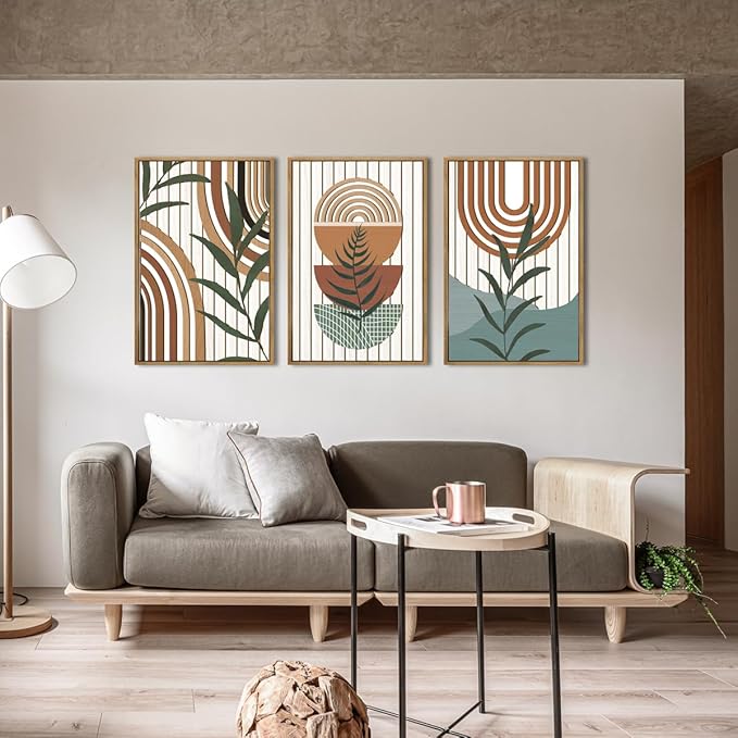 DRACIT Large Boho Mid century Wood Wall Art Set,Modern Geometric Leaves Artwork Bohemian Wall Sculptures,Abstract Minimalist Wooden Wall Decor for Living Room Bedroom Office-16 x24 x3