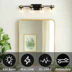 LOUSACE Bathroom Light Fixtures Black and Gold, 4 Light Bathroom Vanity Light, Modern Bathroom Light over Mirror with Clear Glass Shades, Brushed Gold Socket Wall Vanity Lighting Fixtures for Bathroom