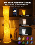 LEONC RGB+CCT Floor Lamp with Remote, 1800lm LED Tuya Smart 9W×2 Bulbs, 65" Smart Modern Floor Lamp with Alexa, Music Sync and 16 Million Colors, Color Changing Standing Lamp for Bedroom Living Room