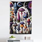 Ambesonne Hippie Tapestry, Psychedelic Dream of Trippy Mushroom Scene with Eyes and Cat Face Fantasy, Fabric Wall Hanging Decor for Bedroom Living Room Dorm, 30" X 45", Quartz Sea Blue Pearl