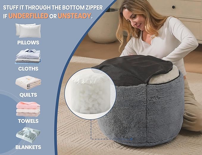 Boho Ottoman Living Room Furniture 26"x18" Round Ottomans Pouf Couch Foot Rest Navy Pouf Ottoman Foot Rest with Foam Chunk Filling Pouffe Ottomans Stuffed Foot Rests Poufs for Couch