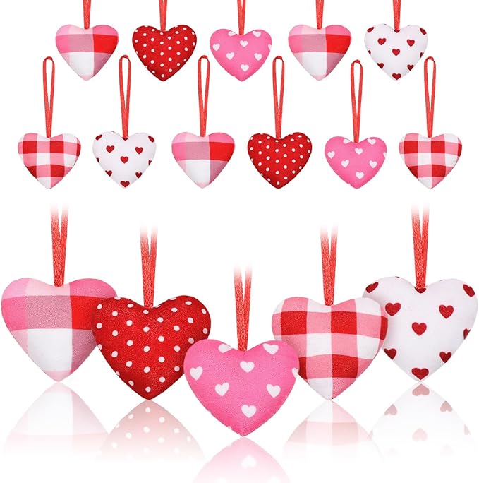 Valentines Hearts Ornaments,30 PCS Fabric Heart Shape Hanging,Baubles Hanging Ornaments for Valentines Tree,Anniversary Wedding,Party DIY Crafts 2 inch