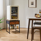Small Table Stand with Drawers, Multi-Functional Side & Printer Accent Table with Storage Shelf, Rustic Brown YD-TM156H