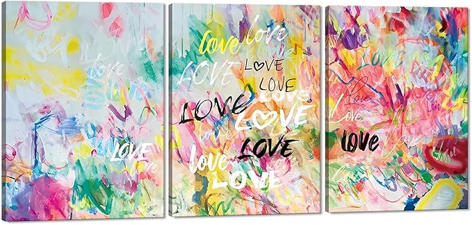 Novatique Colorful Flower Graffiti Canvas Wall Art Rose Wall Decor Beautiful Graffiti Street Painting Canvas Print for Living Room Home Decor, 20" x 28" x 3Pcs
