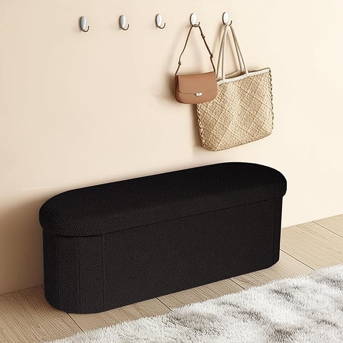 43.3 Inches Collapsible Ottoman with Storage, Bench with Storage Ottoman for Living Room, Bedroom & Entryway-Black