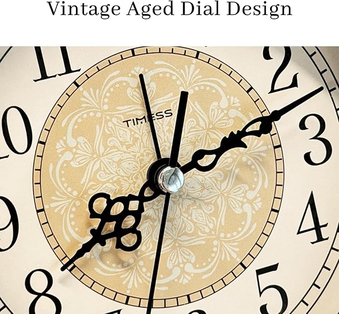 Vintage Analog Alarm Clock, 4.3" Silent Non-Ticking Quartz Desk Clock, Battery Operated Table Clock for Bedroom, Living Room, Office, or Gift